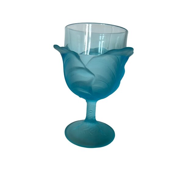One replacement rare LG Wright cabbage leaf blue goblet. 6.25” tall holds 10oz - Picture 6 of 6